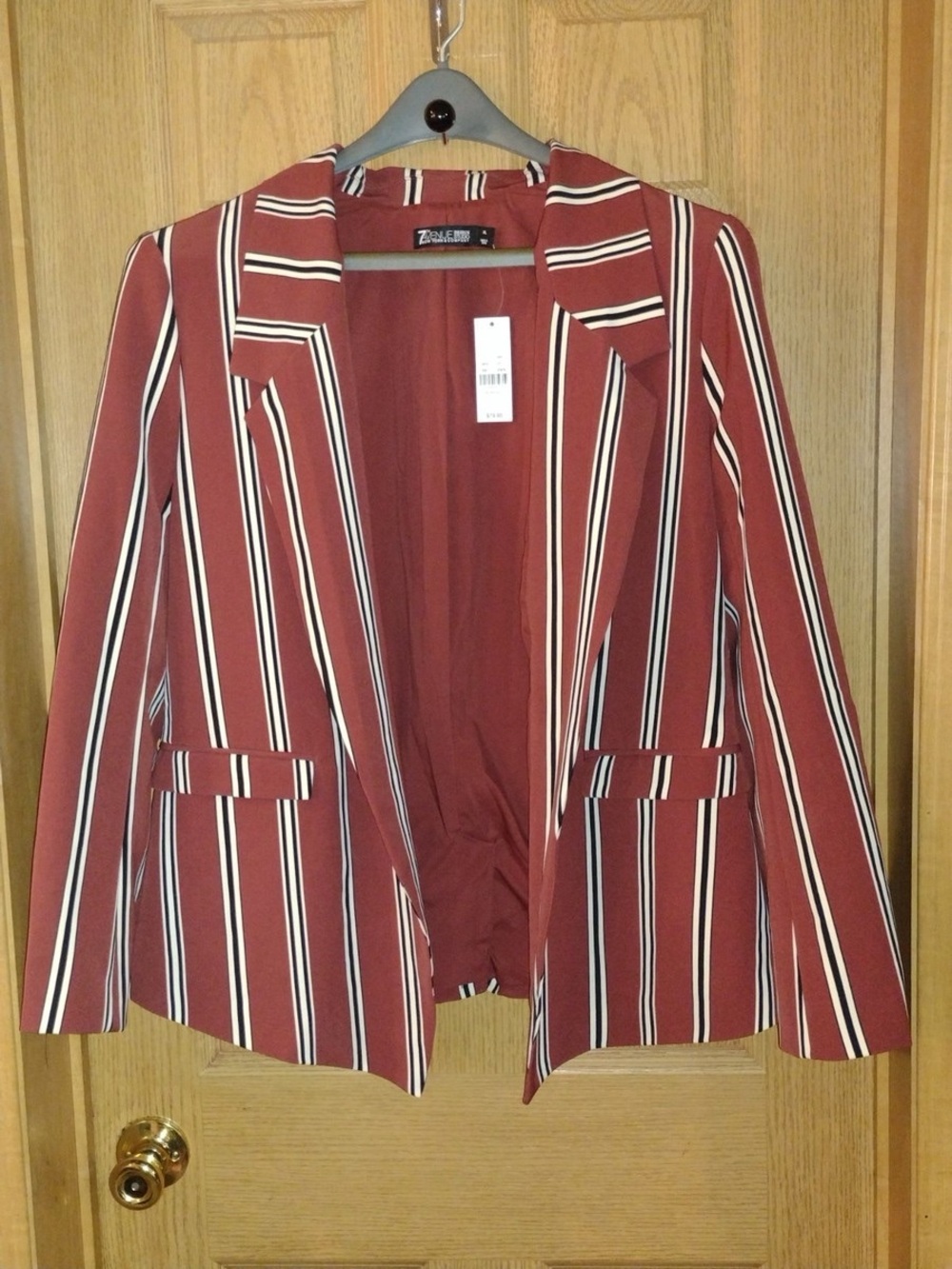 Zalo Women's Rust Red Striped Open Blazer